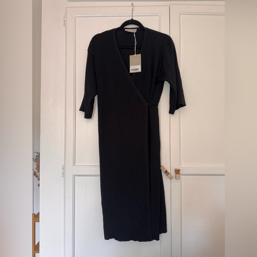 NWT Everlane Black Ribbed Wrap Dress